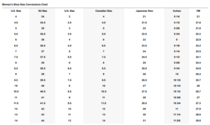 womens shoe size guide example