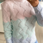 knit mousse yarn sweater maria isabel model pink green and blue brazilmalls.com