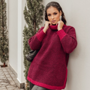 knit poncho sweater red marsala islandia model brazilmalls.com