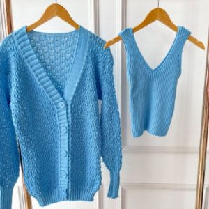 twinset helem light blue Knit cardigan and Tank Top brazilmalls.com