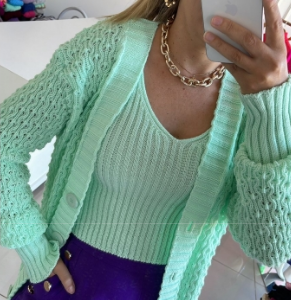 twinset helem light green Knit cardigan and Tank Top brazilmalls.com